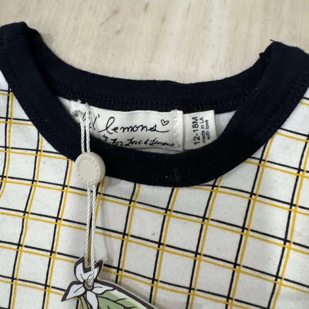 Lil' Lemons Baby Girl Plaid 12-18M Pocket Long Sleeve‎ Yellow Black